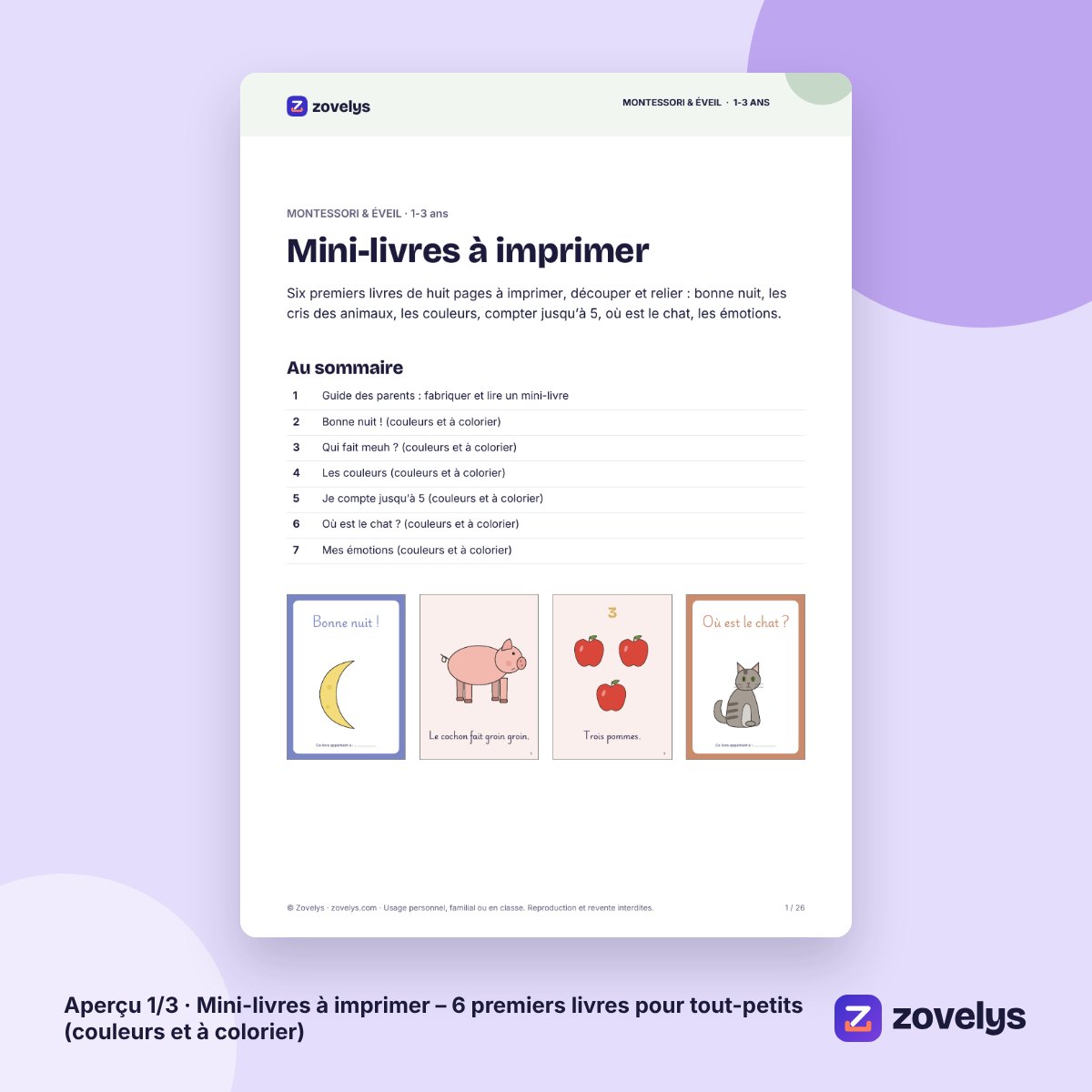 Mini-livres à imprimer – 6 premiers livres pour tout-petits, à colorier aussi – aperçu 1