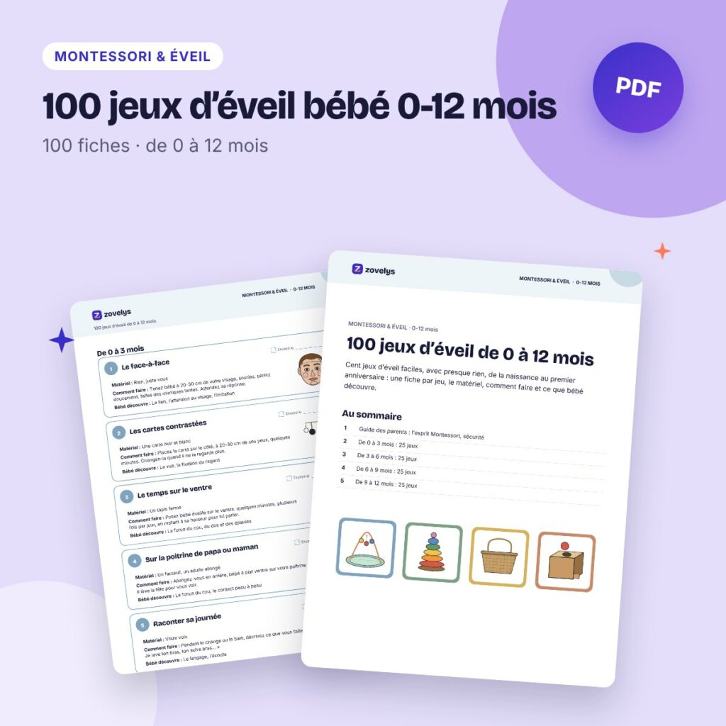100 jeux d’éveil bébé 0-12 mois – fiches d’activités Montessori à imprimer