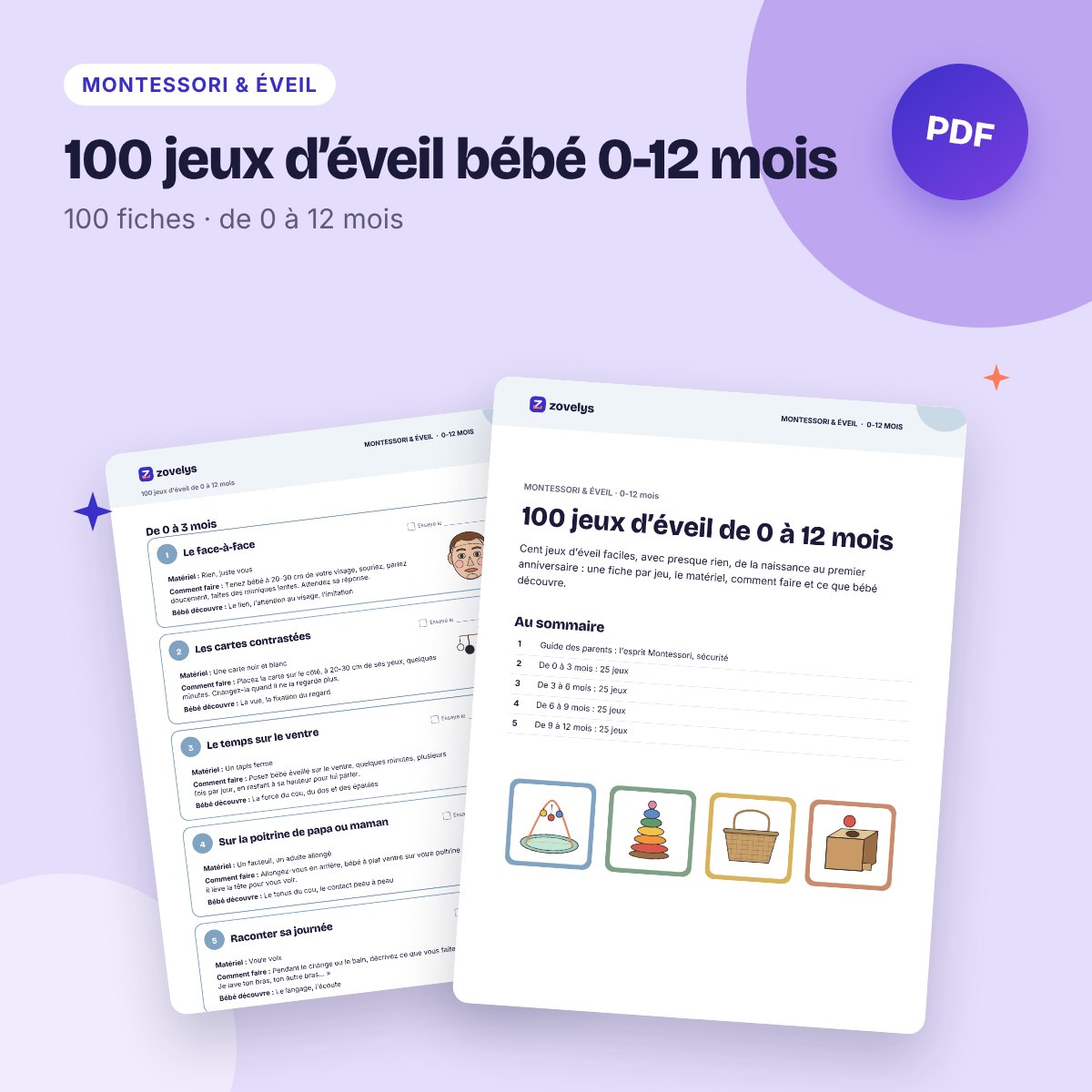 100 jeux d’éveil bébé 0-12 mois – fiches d’activités Montessori à imprimer