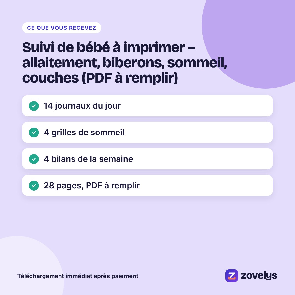 Suivi de bébé à imprimer – allaitement, biberons, sommeil, couches (à remplir) – aperçu 4