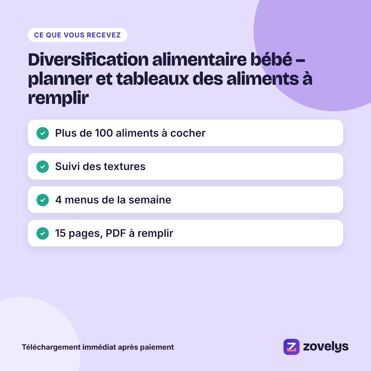 Diversification alimentaire bébé – planner et tableaux des aliments à remplir – aperçu 4