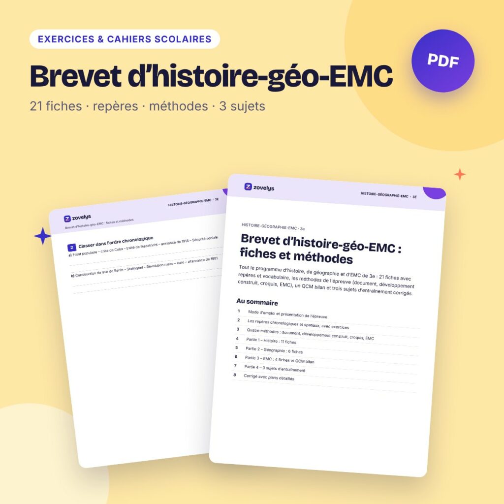 Brevet d’histoire-géo-EMC – 21 fiches, repères, méthodes et 3 sujets corrigés