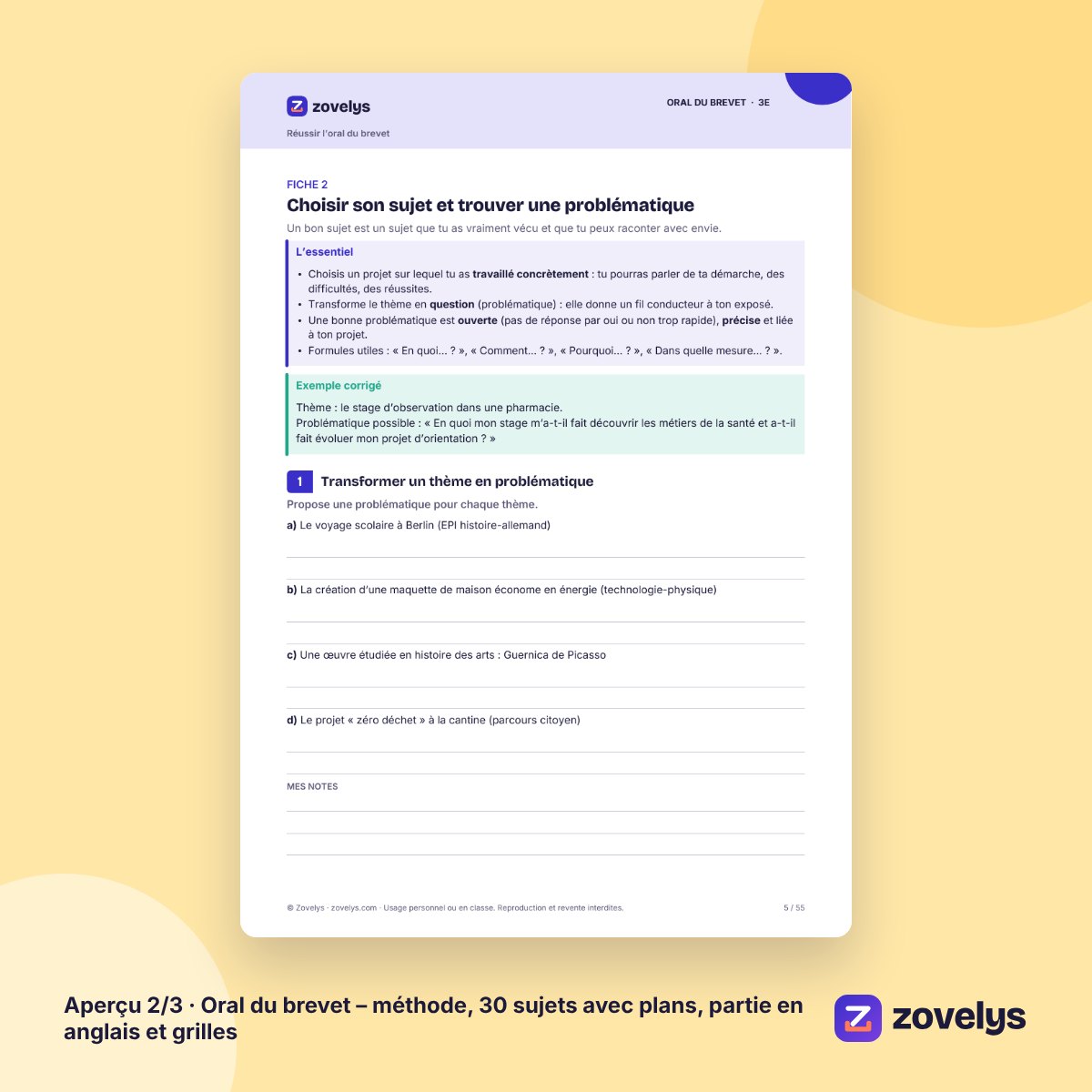 Oral du brevet – méthode, 30 sujets avec plans, partie en anglais et grilles – aperçu 2