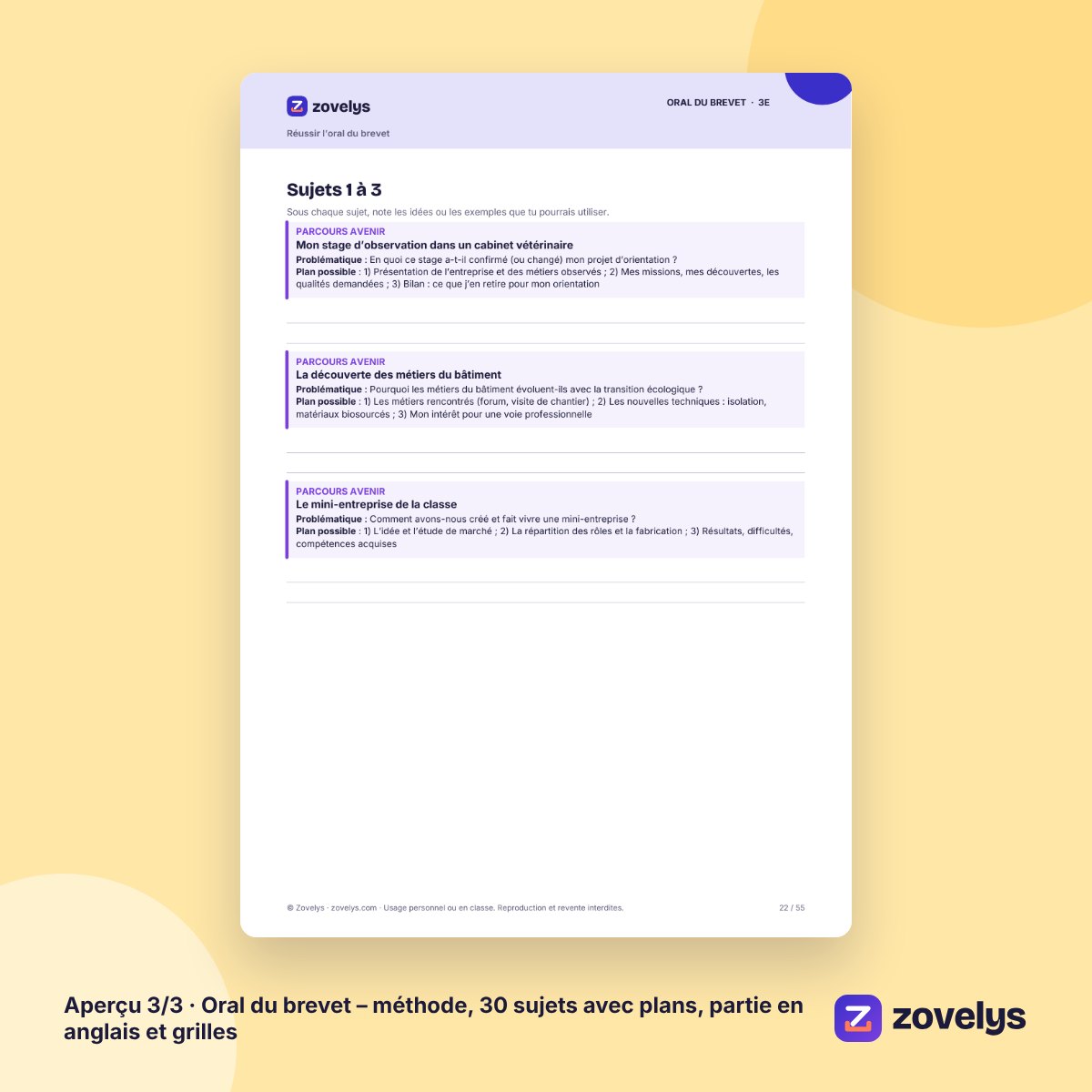 Oral du brevet – méthode, 30 sujets avec plans, partie en anglais et grilles – aperçu 3