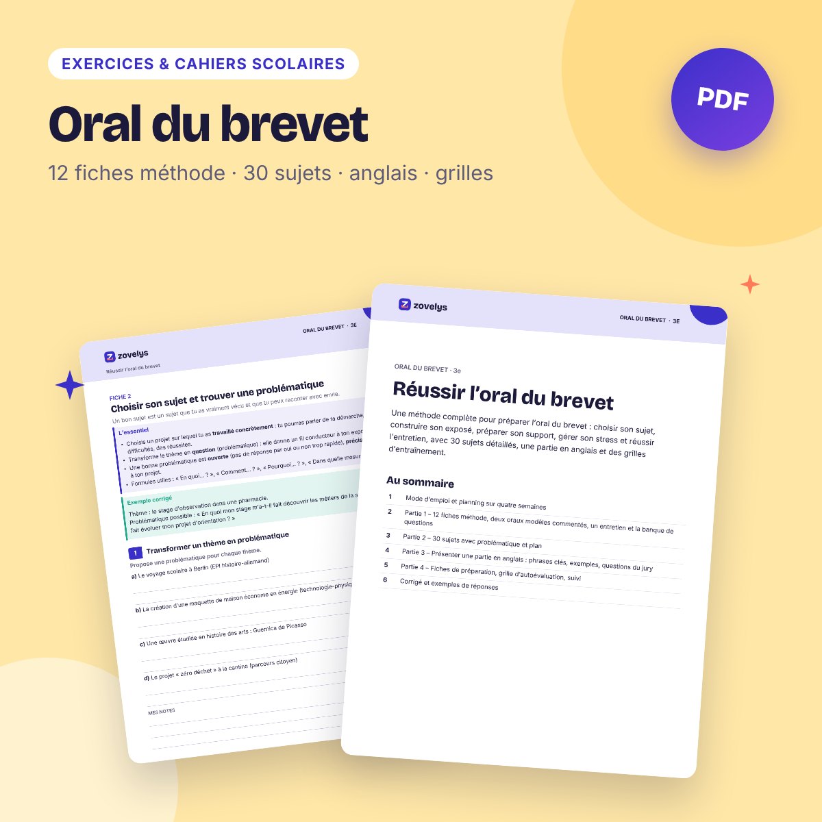 Oral du brevet – méthode, 30 sujets avec plans, partie en anglais et grilles