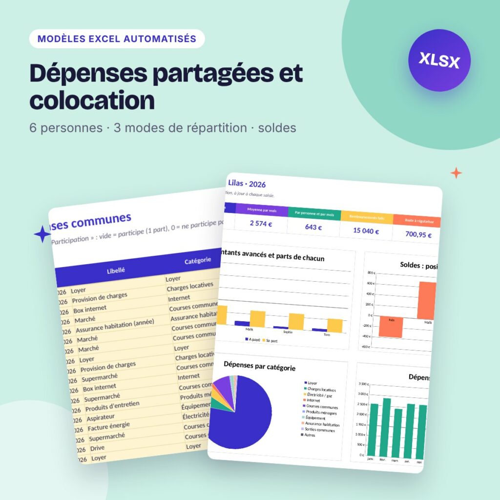 Dépenses partagées et colocation – modèle Excel : qui doit combien à qui ?