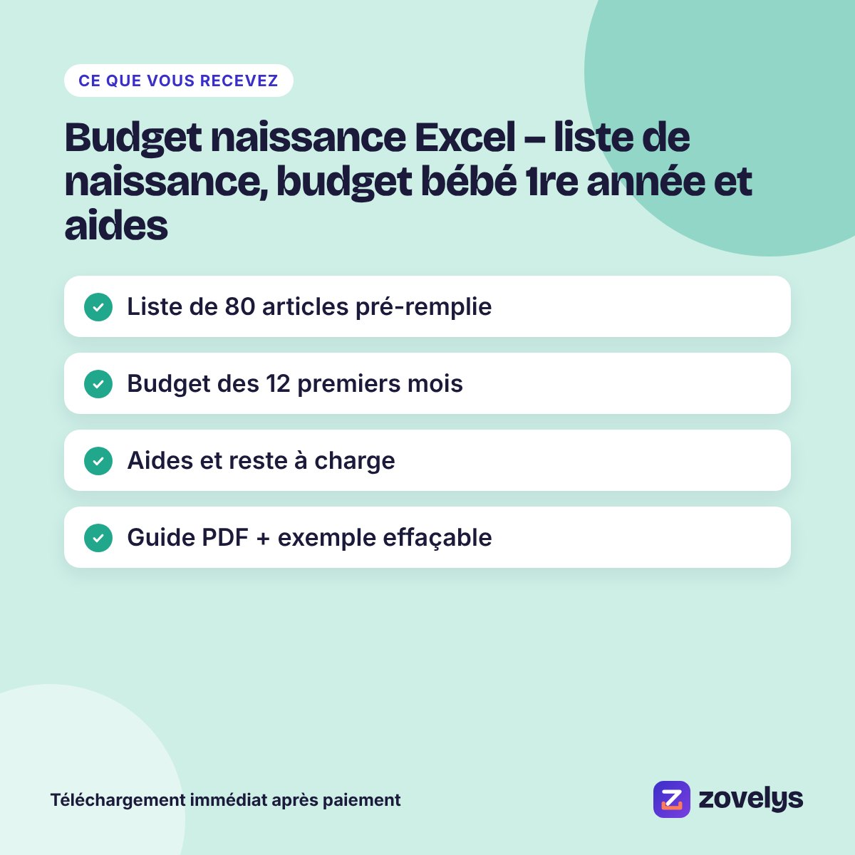 Budget naissance Excel – liste de naissance, budget bébé 1re année et aides – aperçu 4