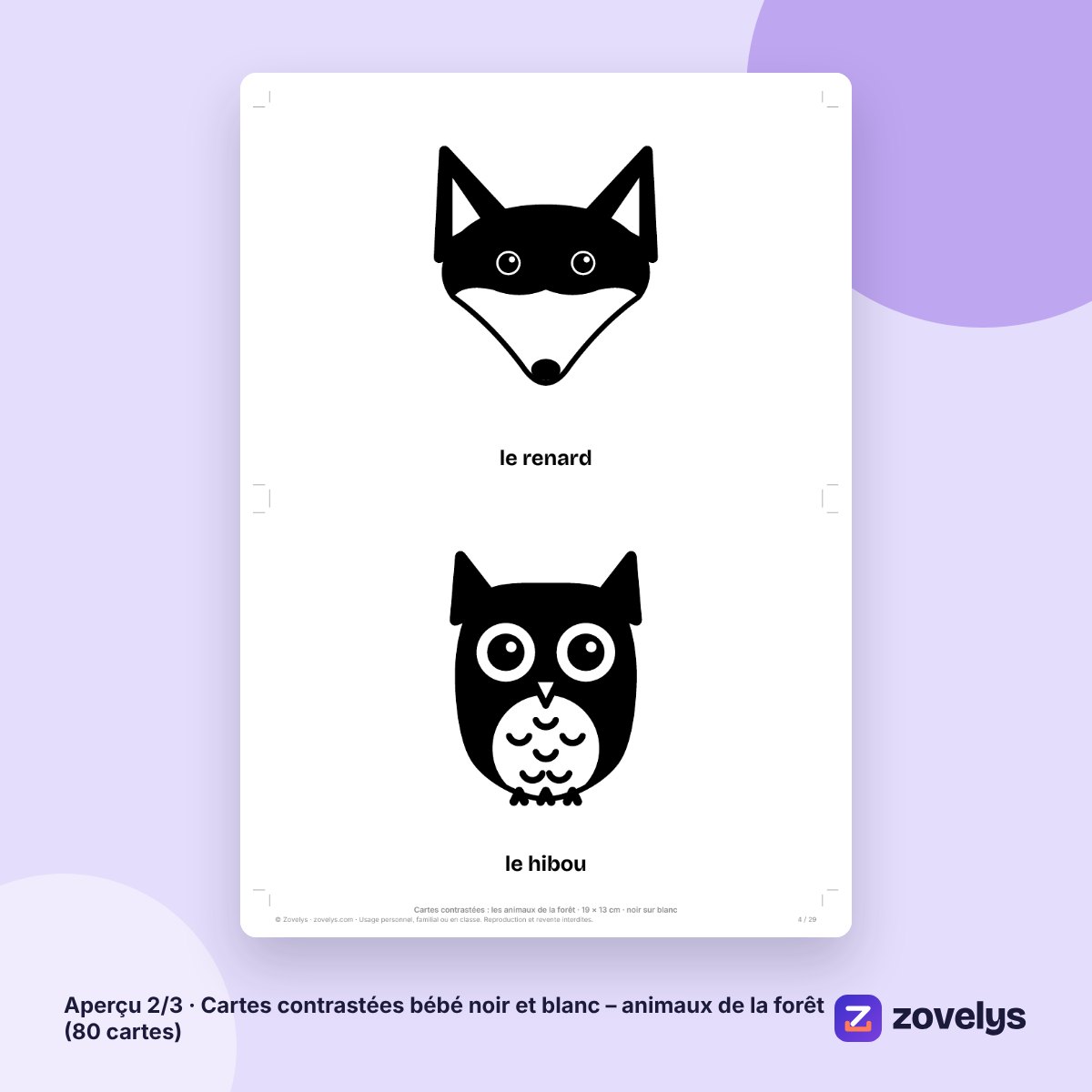 Cartes contrastées bébé noir et blanc – animaux de la forêt (80 cartes) – aperçu 2