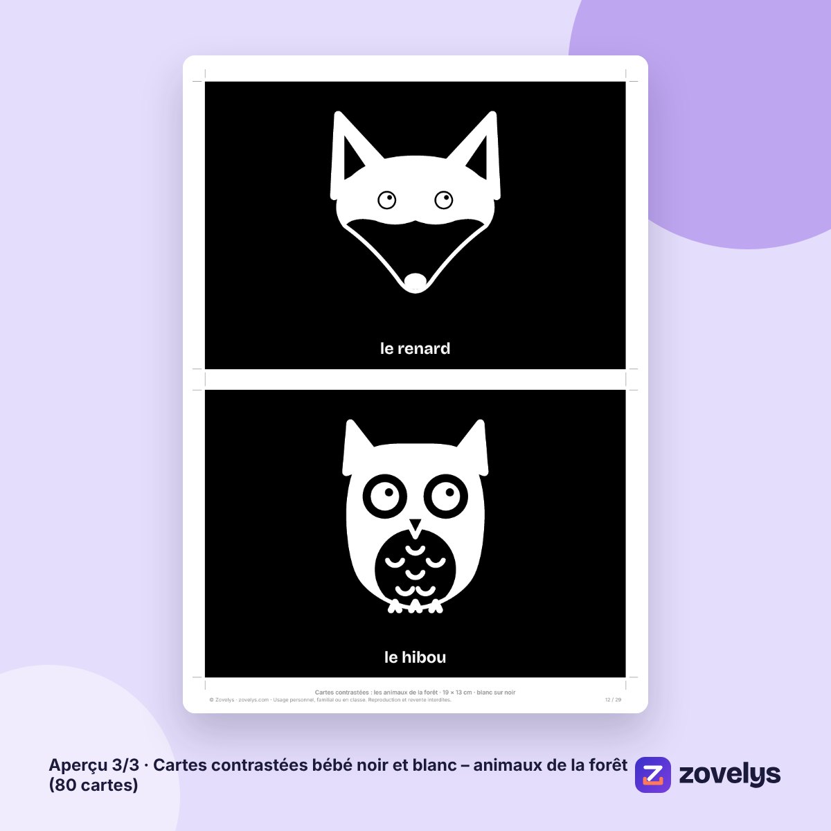 Cartes contrastées bébé noir et blanc – animaux de la forêt (80 cartes) – aperçu 3