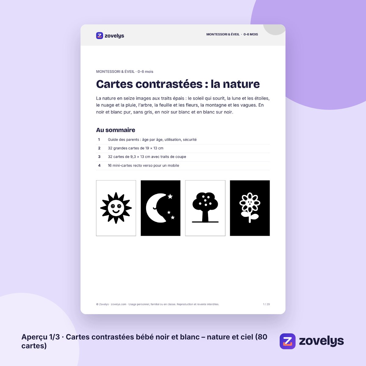 Cartes contrastées bébé noir et blanc – nature et ciel (80 cartes) – aperçu 1