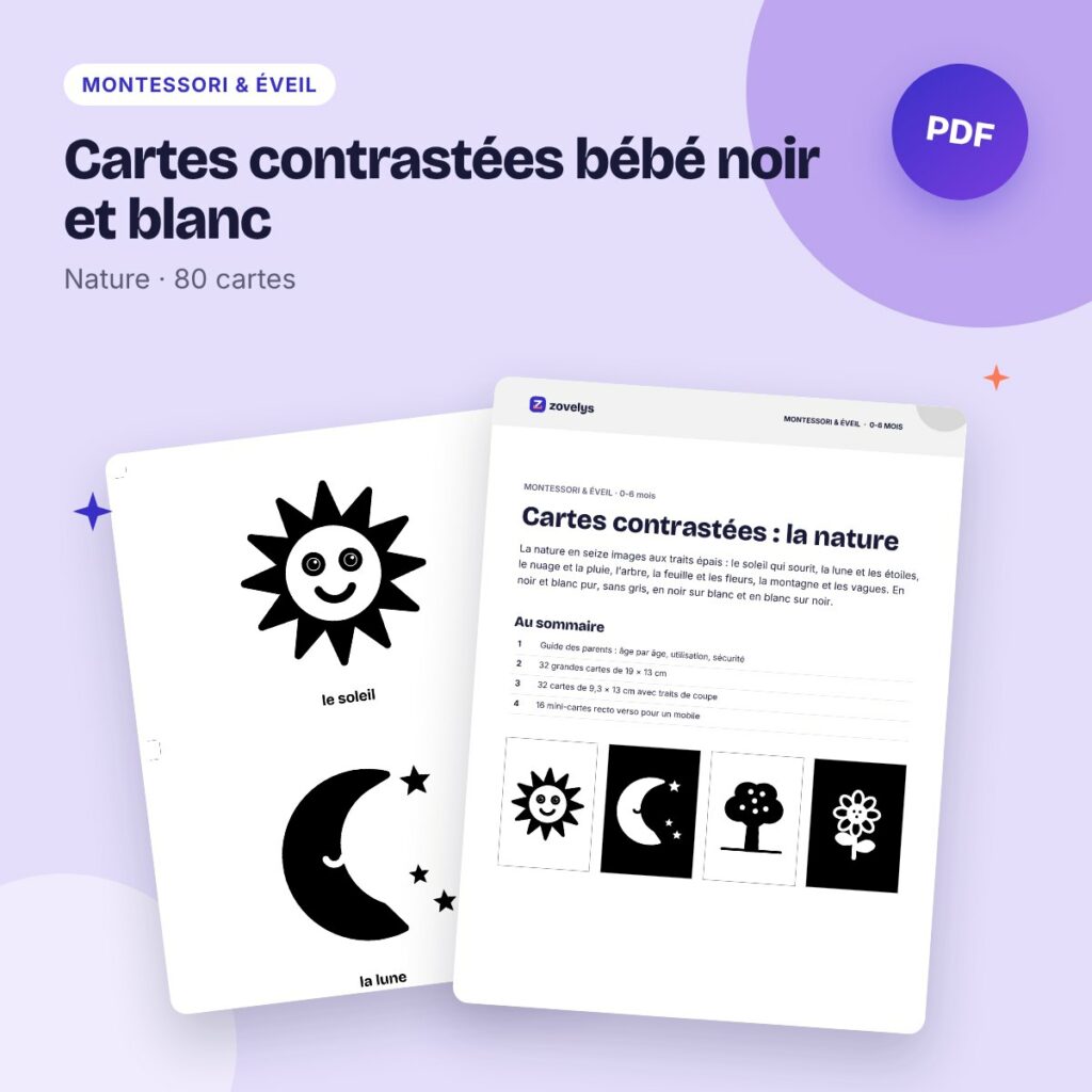 Cartes contrastées bébé noir et blanc – nature et ciel (80 cartes)