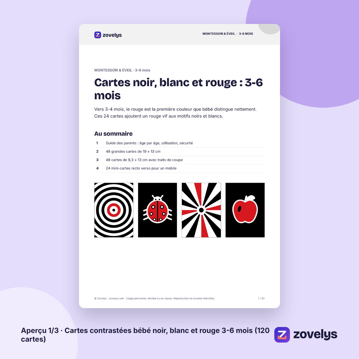 Cartes contrastées bébé noir, blanc et rouge 3-6 mois (120 cartes) – aperçu 1