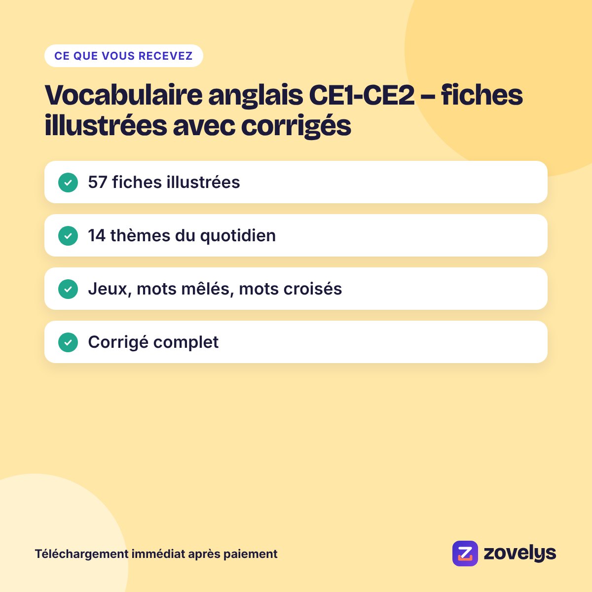 Vocabulaire anglais CE1-CE2 – fiches illustrées avec corrigés – aperçu 4