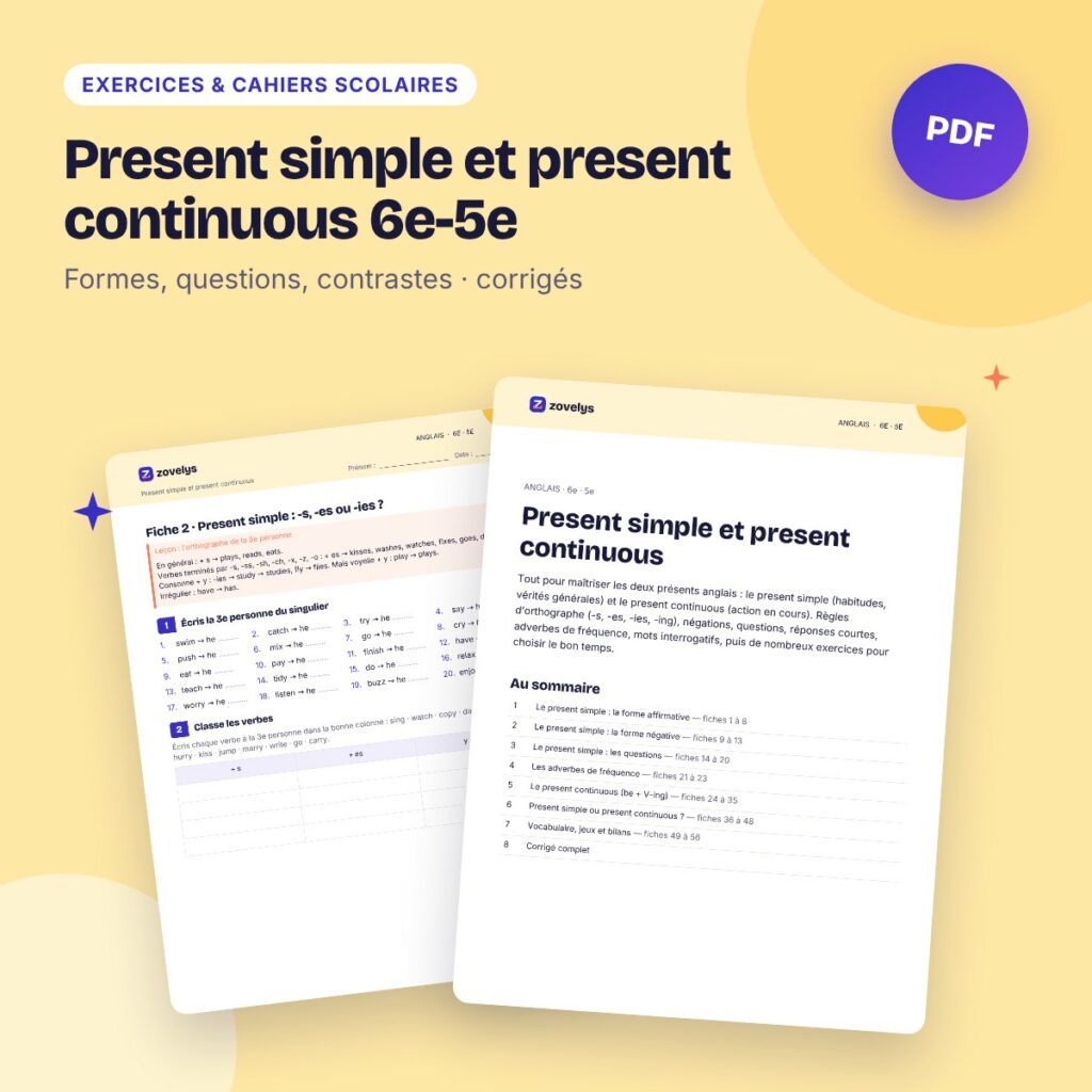 Present simple et present continuous 6e-5e – fiches corrigées