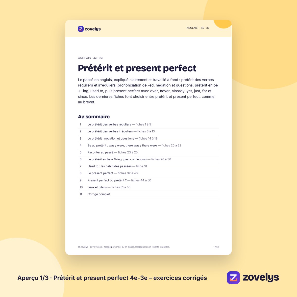 Prétérit et present perfect 4e-3e – exercices corrigés – aperçu 1
