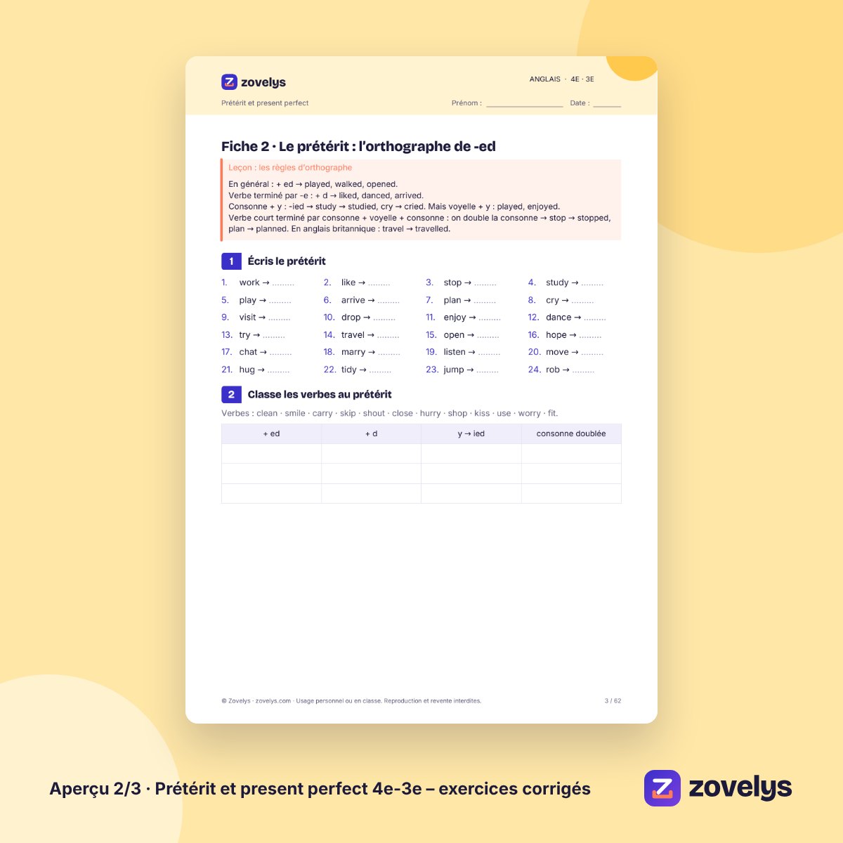 Prétérit et present perfect 4e-3e – exercices corrigés – aperçu 2