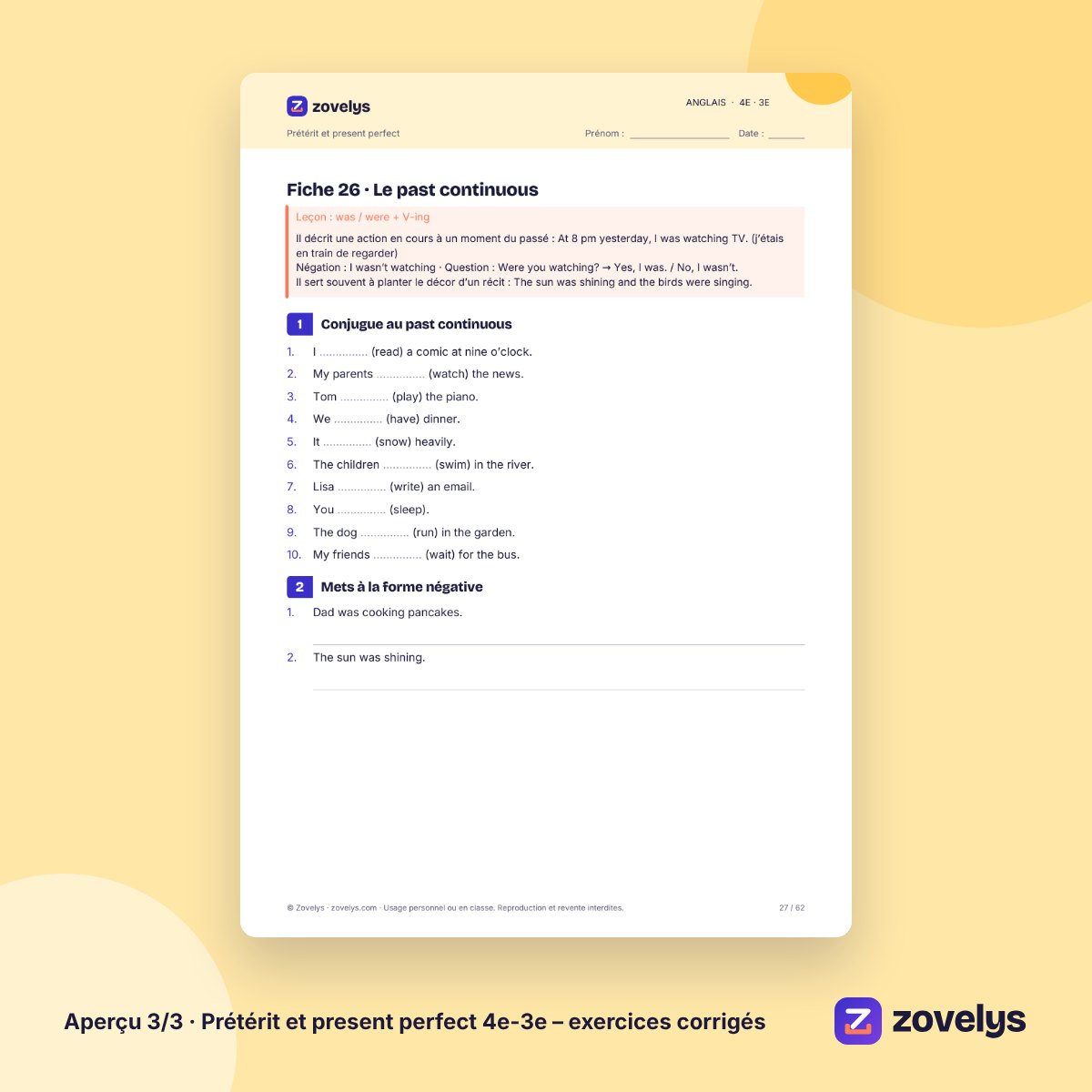 Prétérit et present perfect 4e-3e – exercices corrigés – aperçu 3