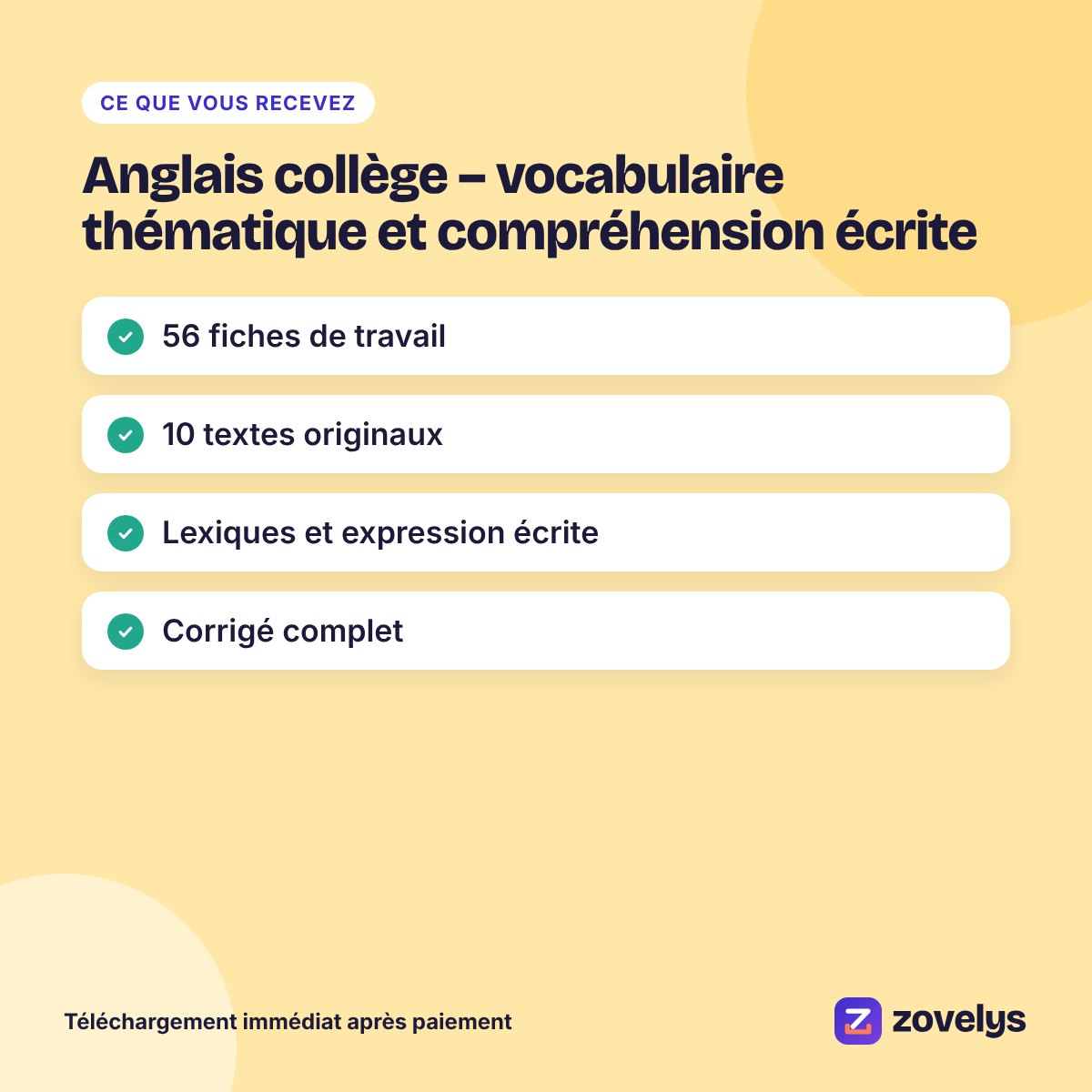 Anglais collège – vocabulaire thématique et compréhension écrite – aperçu 4