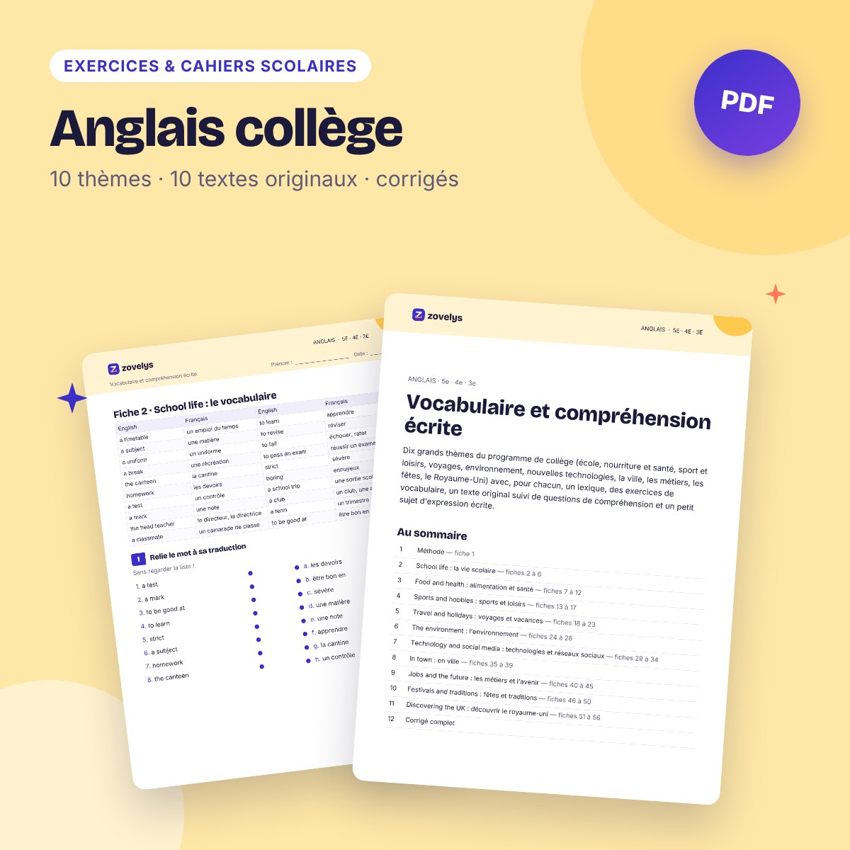 Anglais collège – vocabulaire thématique et compréhension écrite