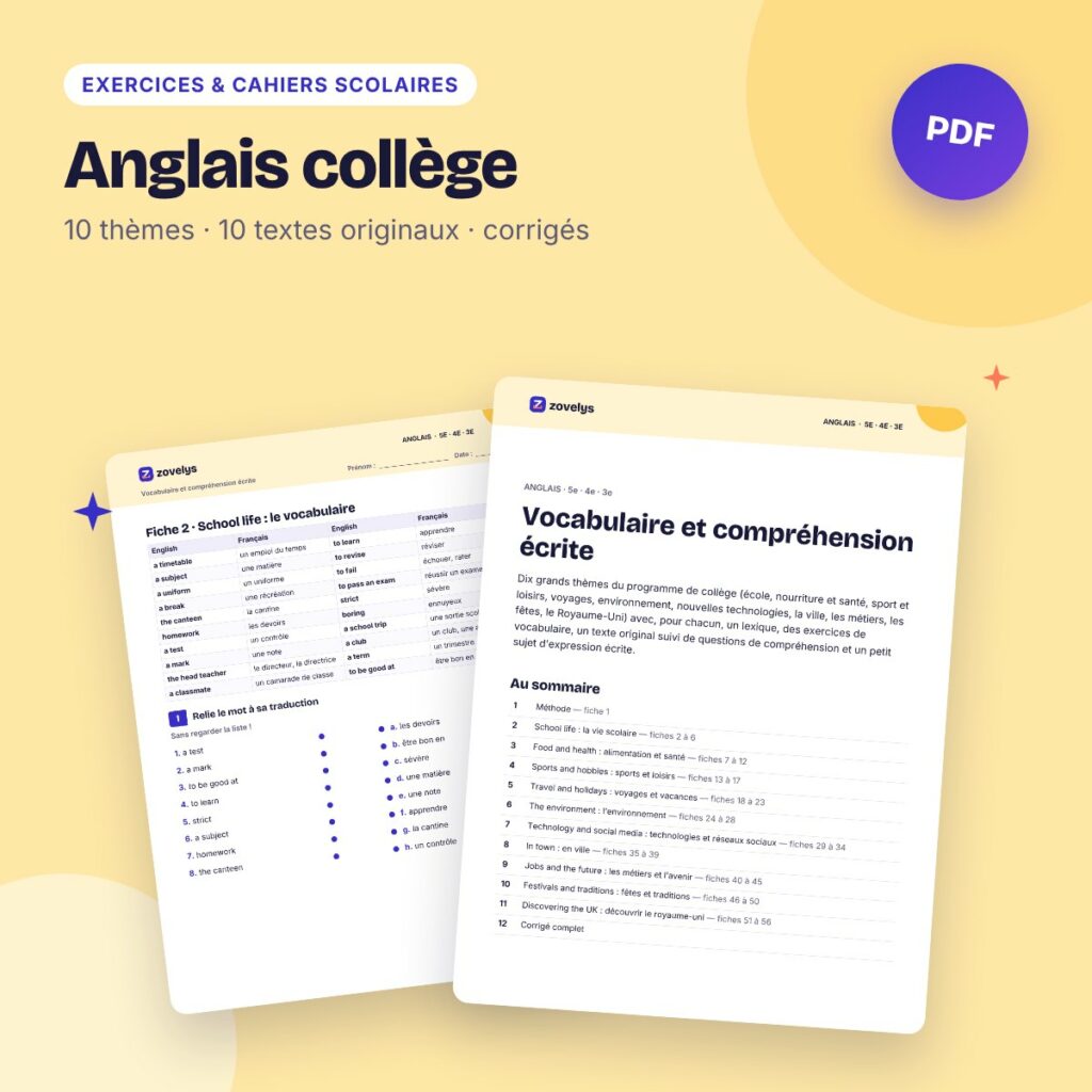 Anglais collège – vocabulaire thématique et compréhension écrite