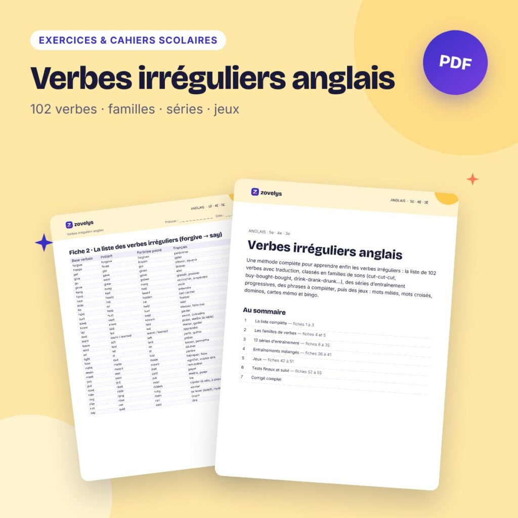 Verbes irréguliers anglais – 102 verbes, exercices et jeux corrigés