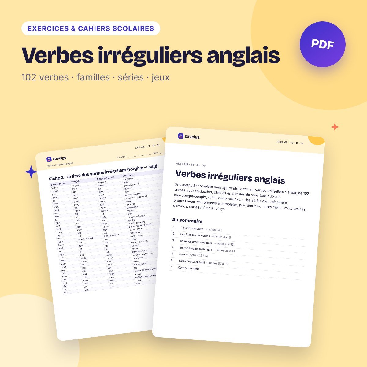 Verbes irréguliers anglais – 102 verbes, exercices et jeux corrigés
