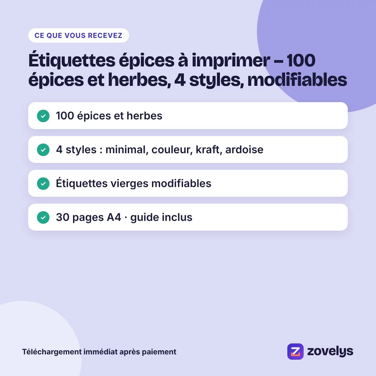 Étiquettes épices à imprimer – 100 épices et herbes, 4 styles, modifiables – aperçu 4
