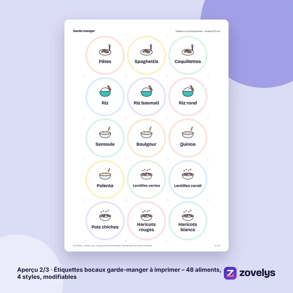 Étiquettes bocaux garde-manger à imprimer – 48 aliments, 4 styles, modifiables – aperçu 2