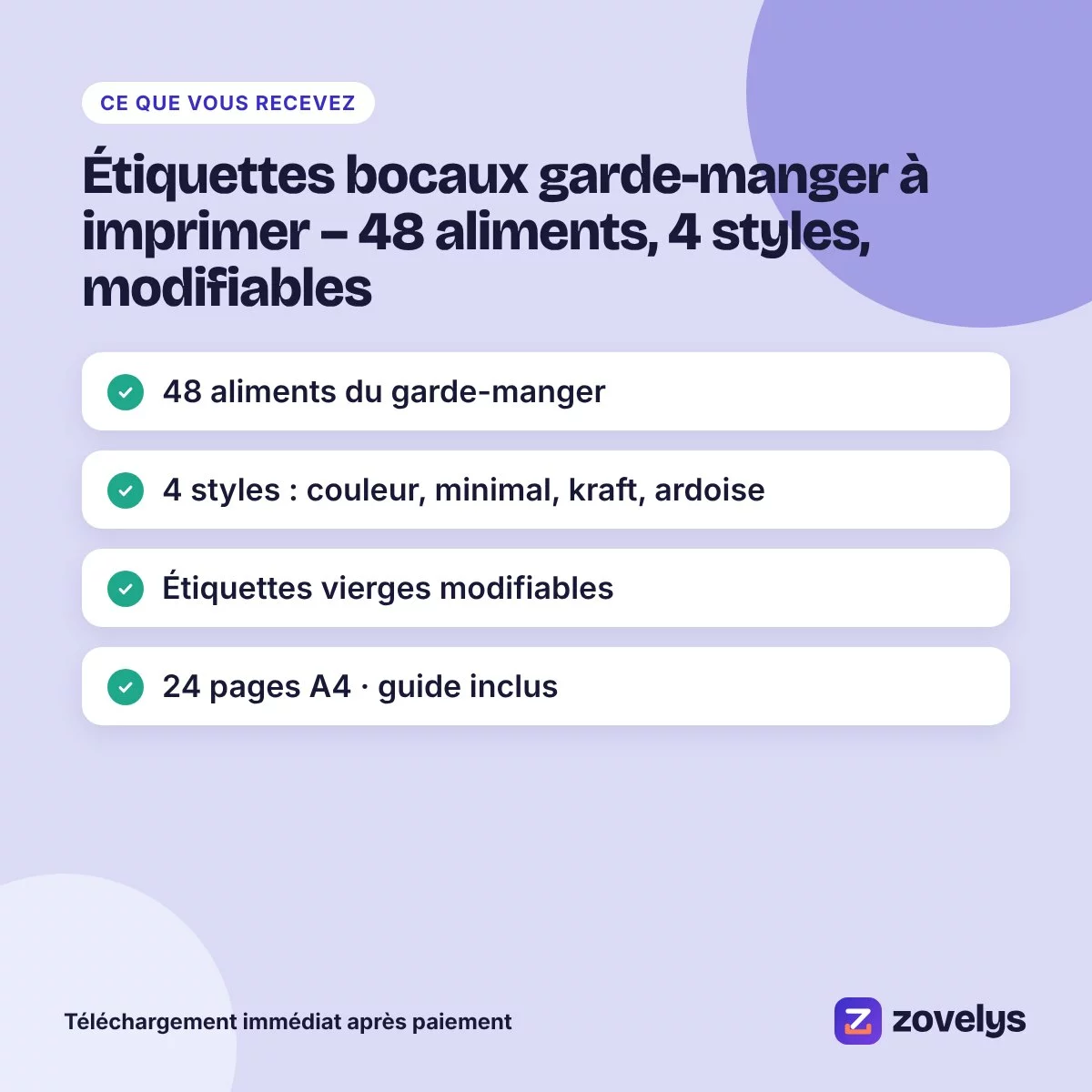 Étiquettes bocaux garde-manger à imprimer – 48 aliments, 4 styles, modifiables – aperçu 4