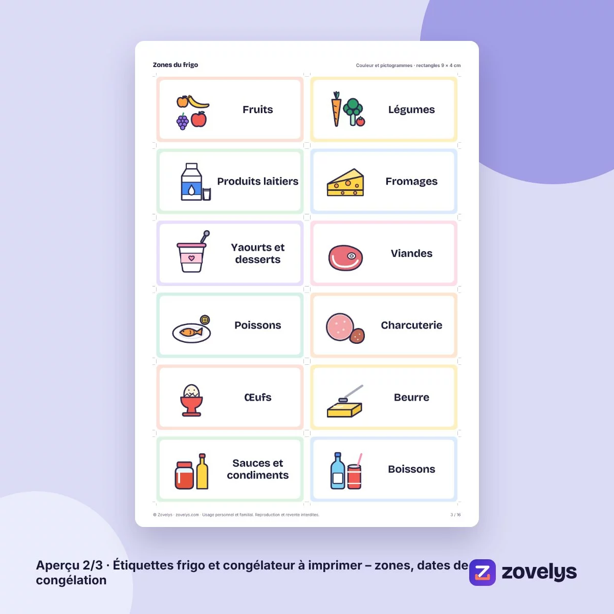 Étiquettes frigo et congélateur à imprimer – zones, dates de congélation – aperçu 2