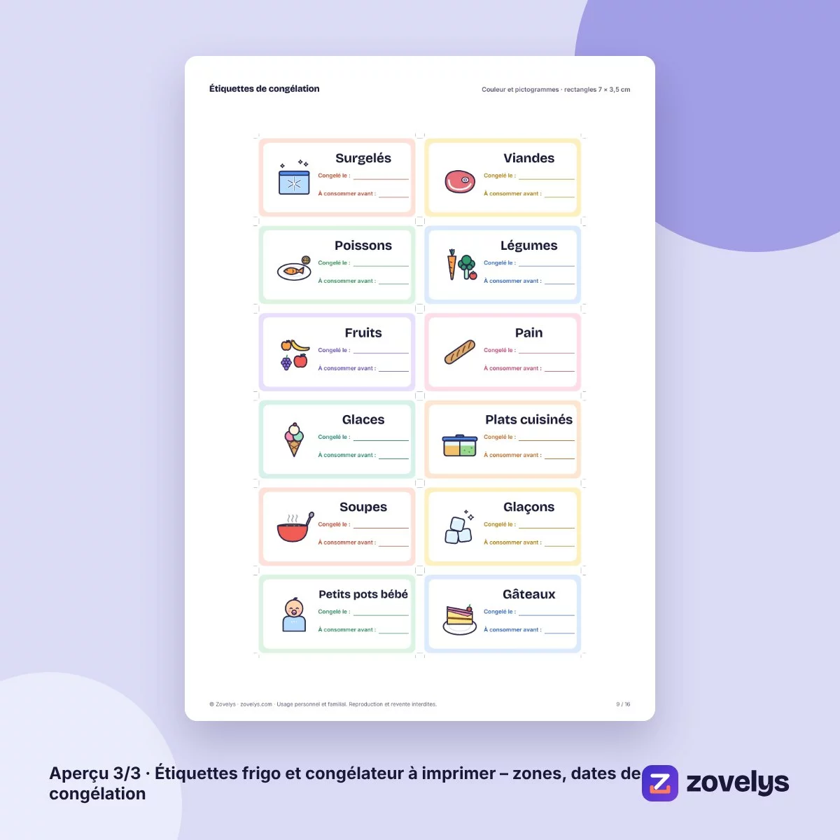 Étiquettes frigo et congélateur à imprimer – zones, dates de congélation – aperçu 3