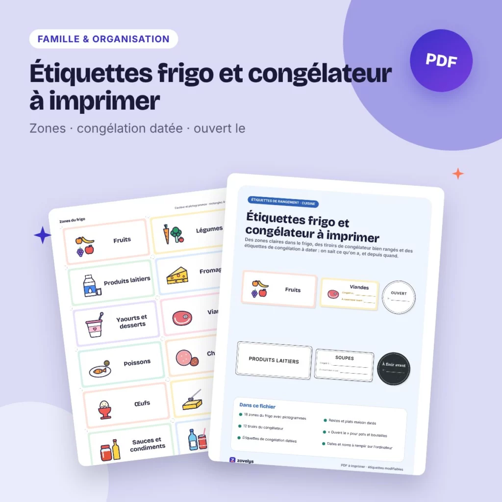 Étiquettes frigo et congélateur à imprimer – zones, dates de congélation