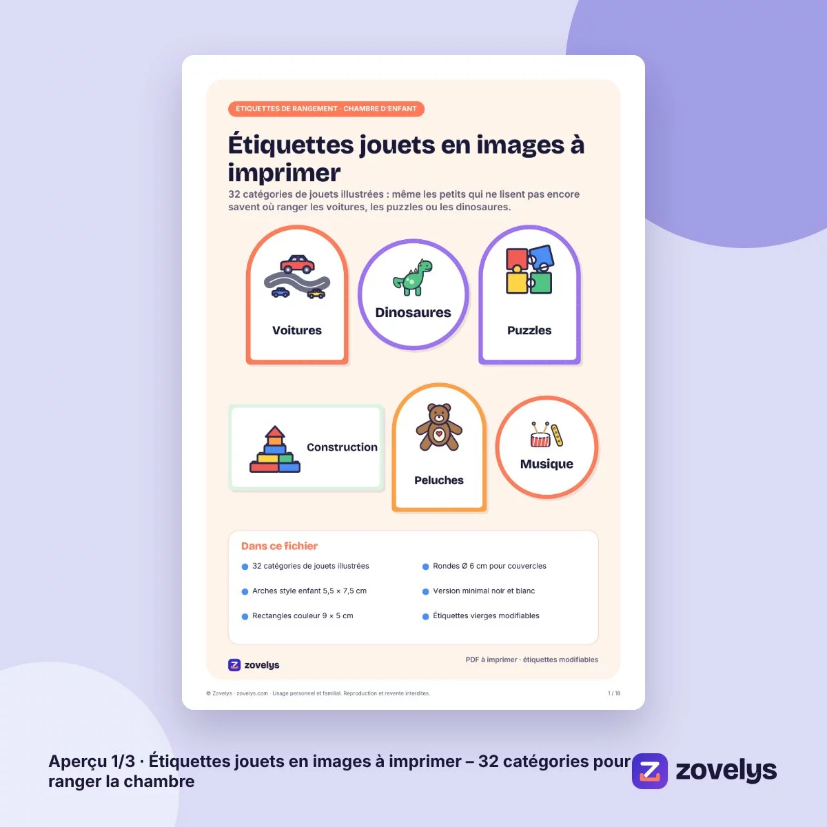 Étiquettes jouets en images à imprimer – 32 catégories pour ranger la chambre – aperçu 1
