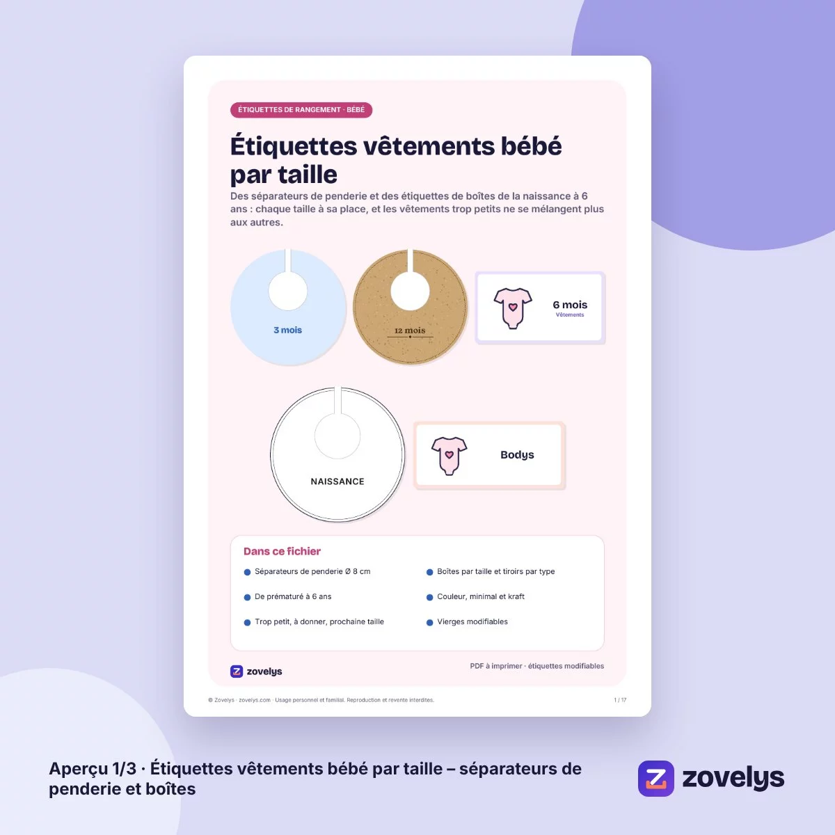 Étiquettes vêtements bébé par taille – séparateurs de penderie et boîtes – aperçu 1