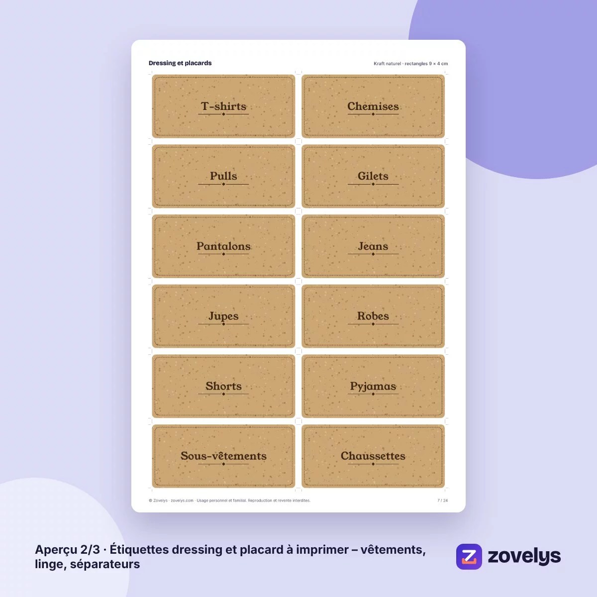Étiquettes dressing et placard à imprimer – vêtements, linge, séparateurs – aperçu 2