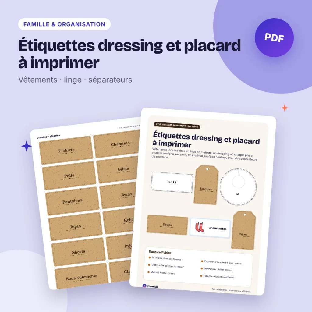 Étiquettes dressing et placard à imprimer – vêtements, linge, séparateurs
