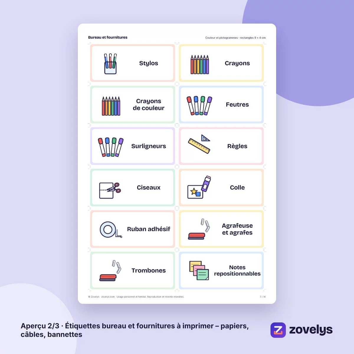 Étiquettes bureau et fournitures à imprimer – papiers, câbles, bannettes – aperçu 2