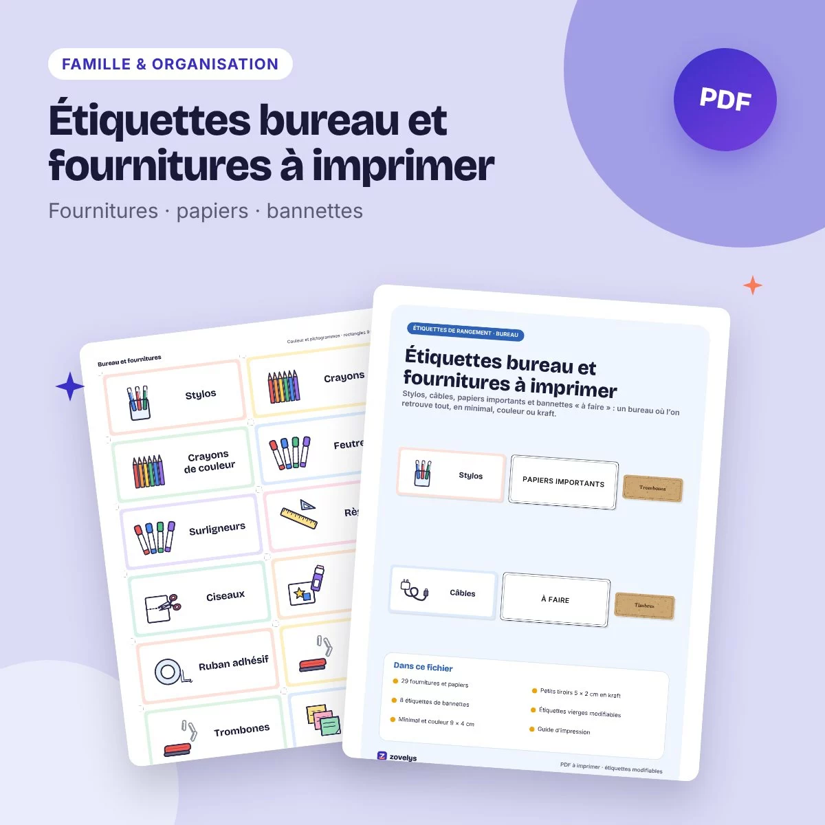 Étiquettes bureau et fournitures à imprimer – papiers, câbles, bannettes