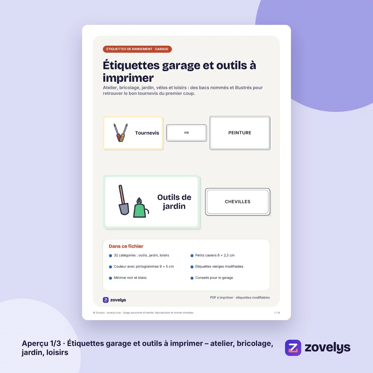 Étiquettes garage et outils à imprimer – atelier, bricolage, jardin, loisirs – aperçu 1