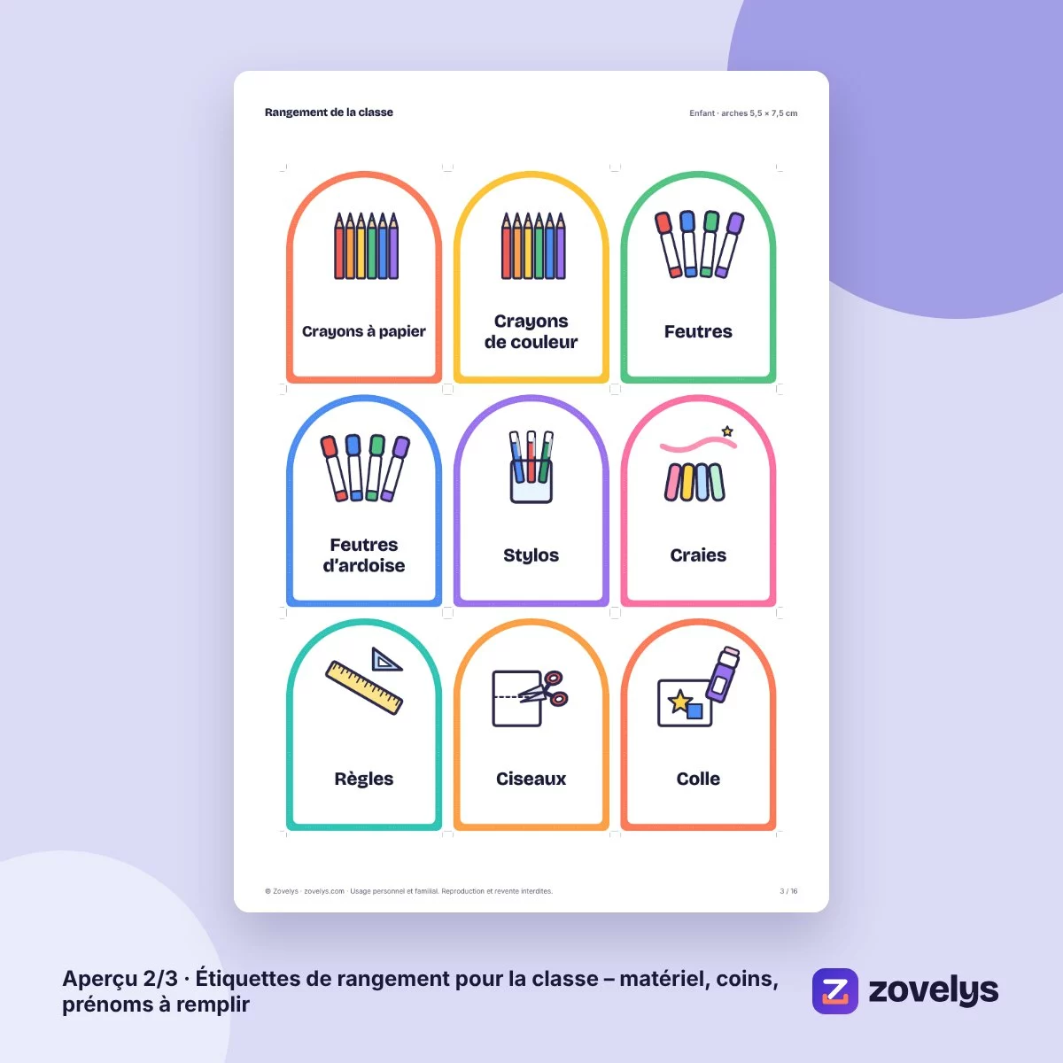 Étiquettes de rangement pour la classe – matériel, coins, prénoms à remplir – aperçu 2