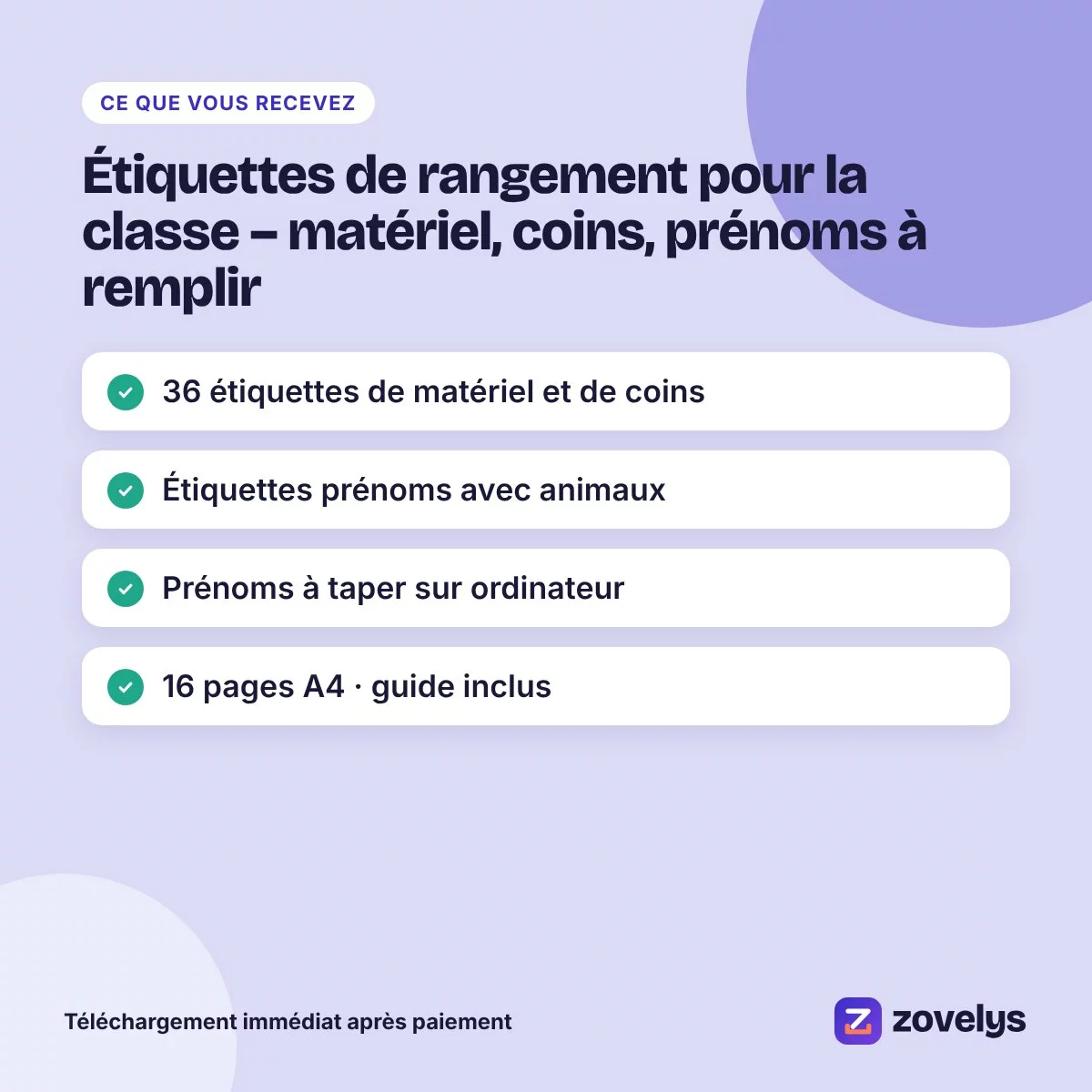 Étiquettes de rangement pour la classe – matériel, coins, prénoms à remplir – aperçu 4