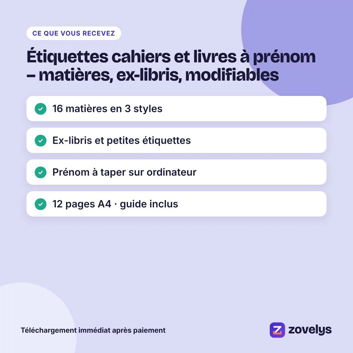 Étiquettes cahiers et livres à prénom – matières, ex-libris, modifiables – aperçu 4