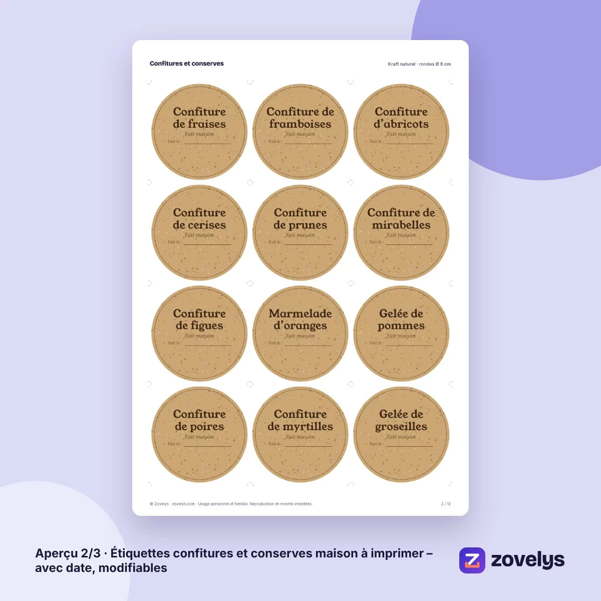 Étiquettes confitures et conserves maison à imprimer – avec date, modifiables – aperçu 2