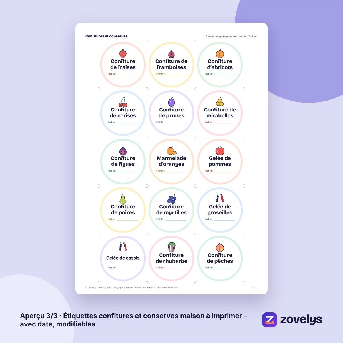 Étiquettes confitures et conserves maison à imprimer – avec date, modifiables – aperçu 3