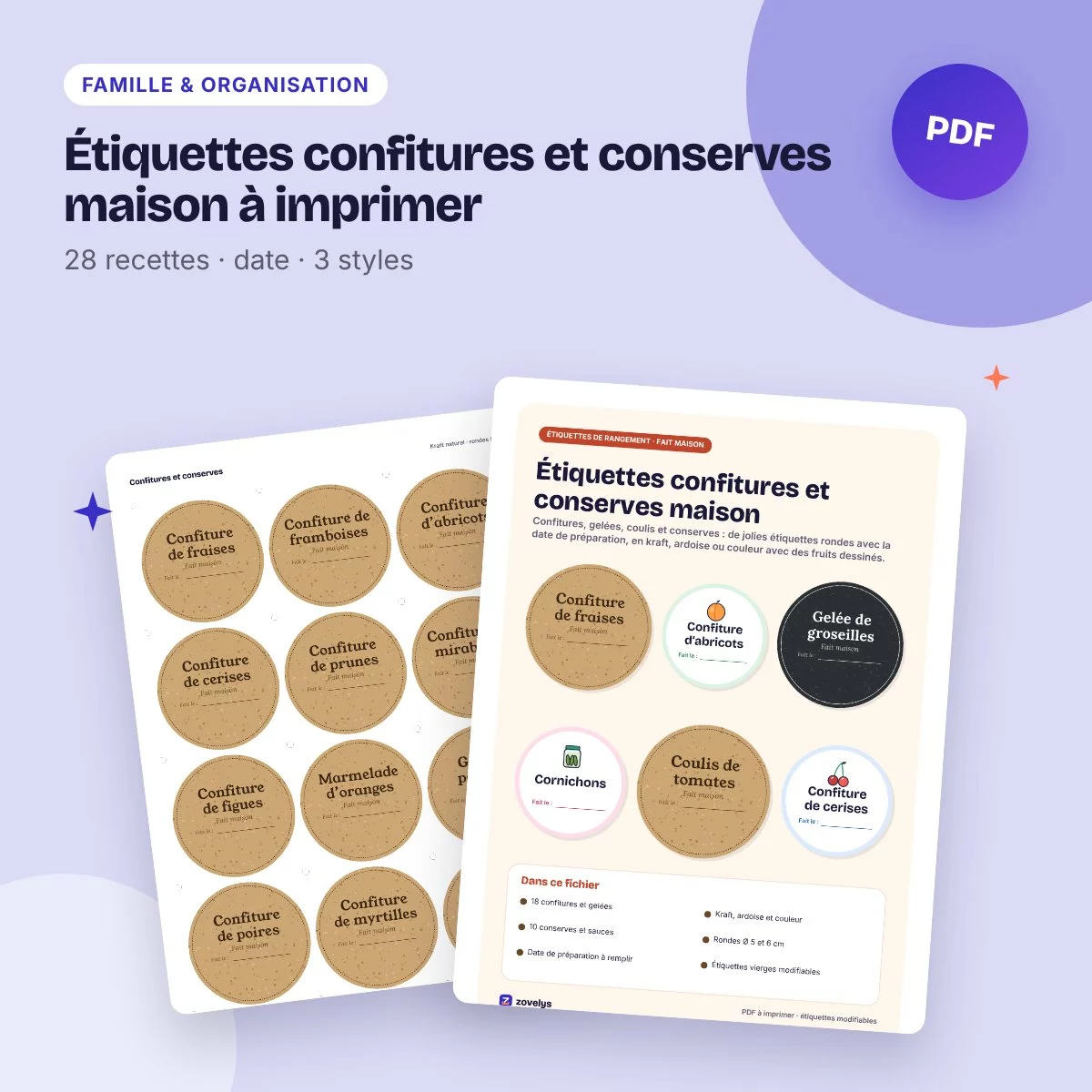 Étiquettes confitures et conserves maison à imprimer – avec date, modifiables