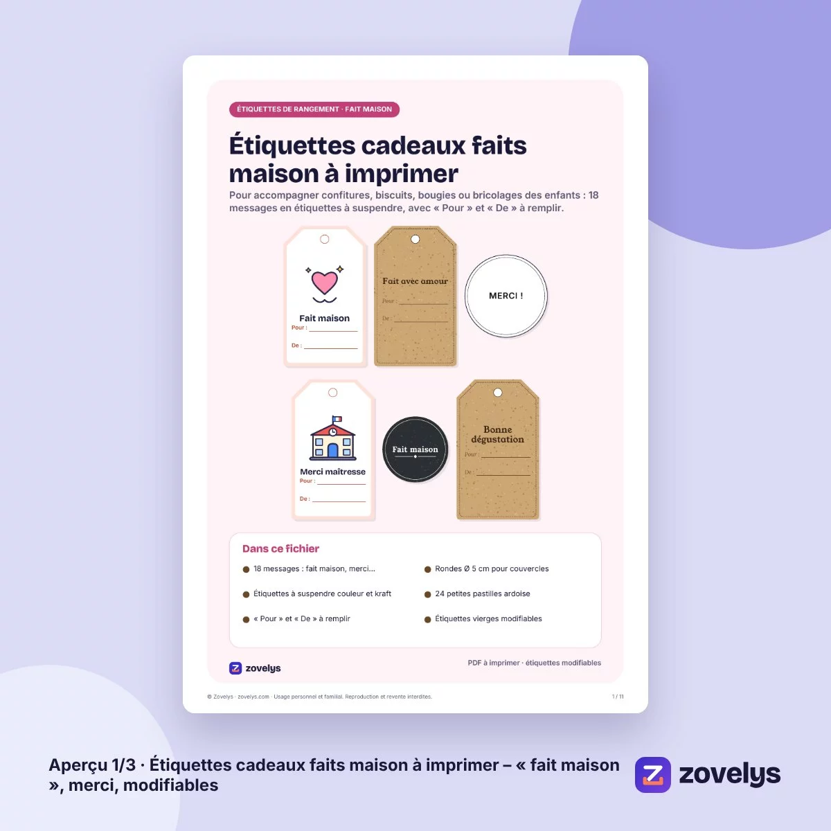 Étiquettes cadeaux faits maison à imprimer – « fait maison », merci, modifiables – aperçu 1
