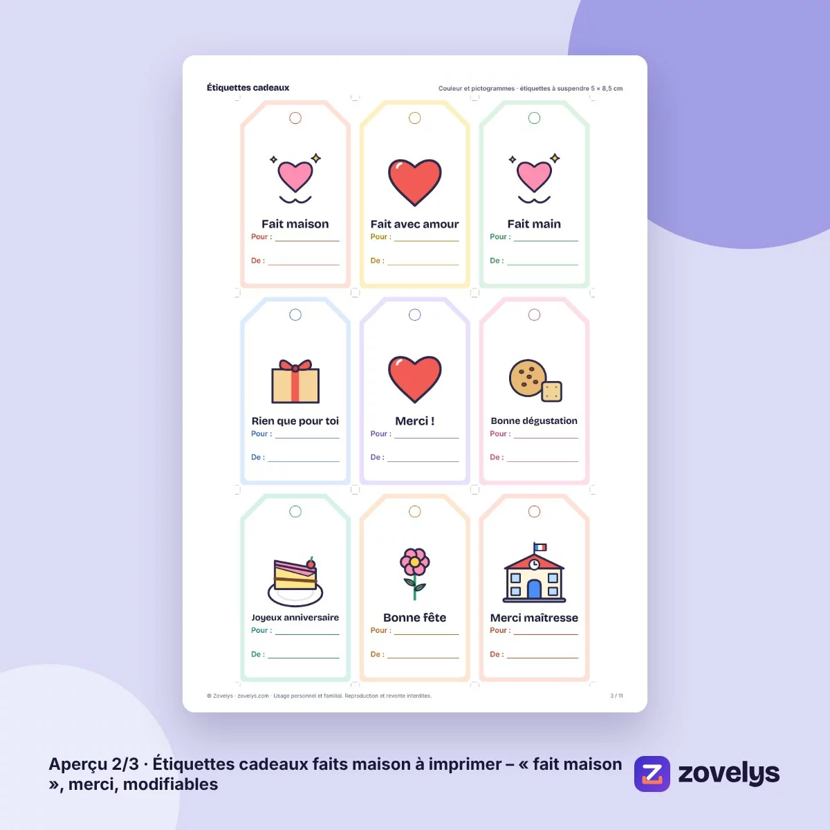 Étiquettes cadeaux faits maison à imprimer – « fait maison », merci, modifiables – aperçu 2