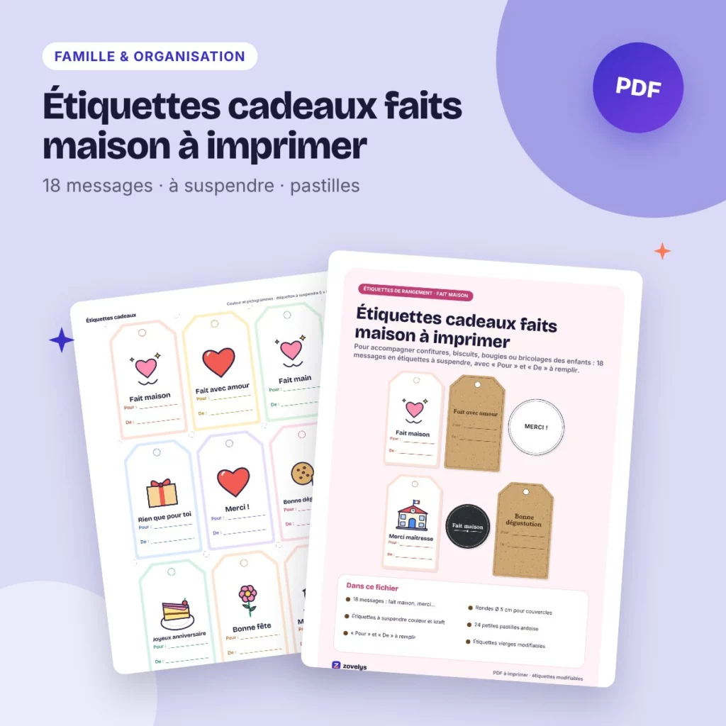 Étiquettes cadeaux faits maison à imprimer – « fait maison », merci, modifiables