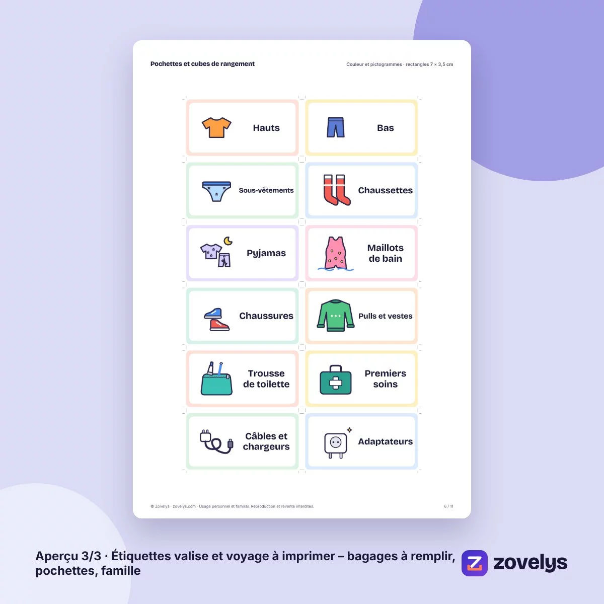 Étiquettes valise et voyage à imprimer – bagages à remplir, pochettes, famille – aperçu 3