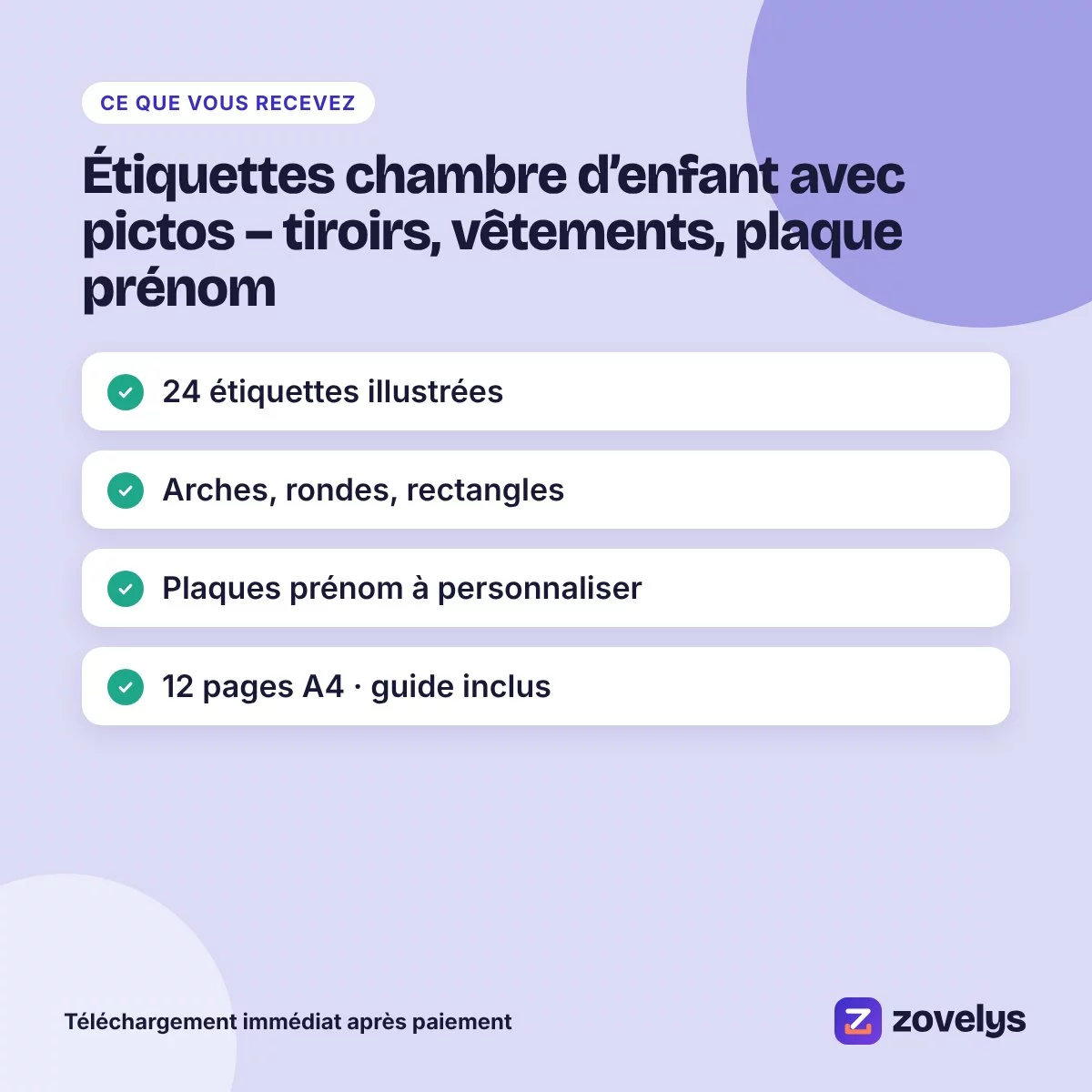 Étiquettes chambre d’enfant avec pictos – tiroirs, vêtements, plaque prénom – aperçu 4